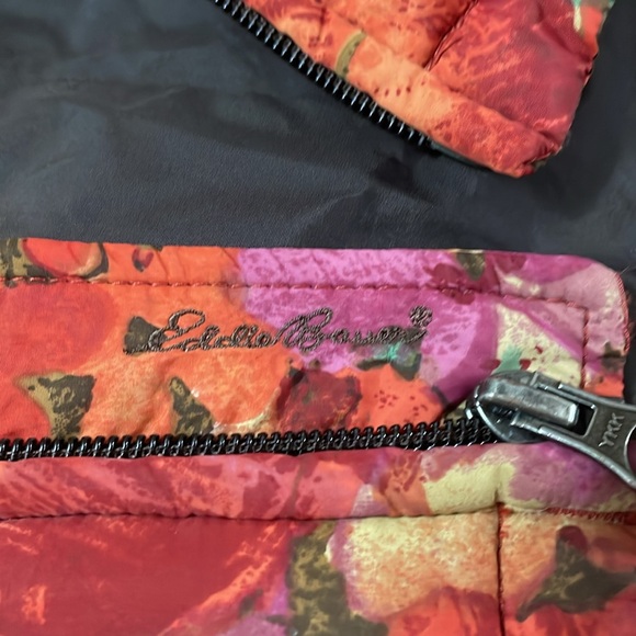 Eddie Bauer Quilted Goose Down Puffer Floral Vest Jacket Size M Orange Red Pink - Picture 8 of 9